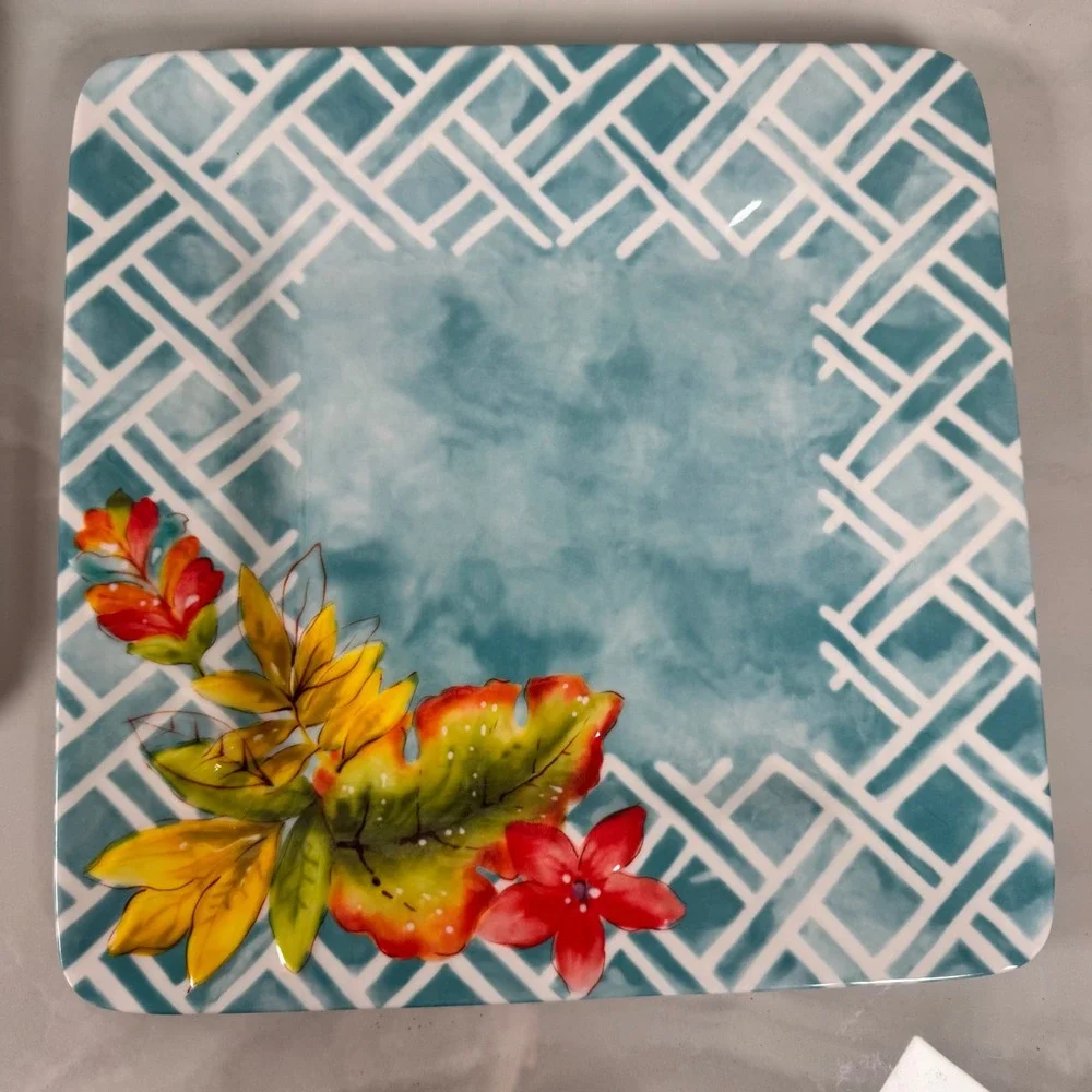 Laurie Gates Tropicalla Square Melamine Dinner Plates Tropical‎ Patio Set of 4